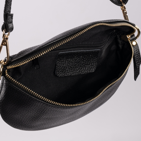 Borseta din piele naturala cu fermoar si bareta reglabila, argintie [2]