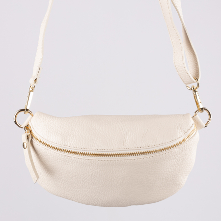 Borsete - Borseta din piele naturala cu fermoar si bareta reglabila, bej deschis