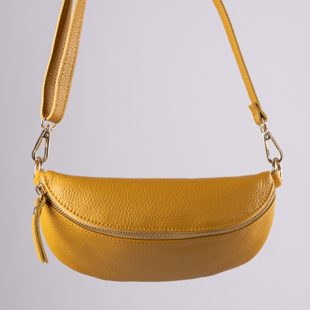 Borsete - Borseta din piele naturala cu fermoar si bareta reglabila, galben mustar
