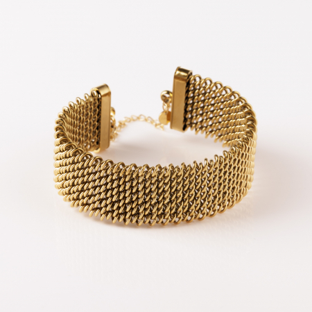 Brățări - Bratara semirigida 2 cm latime cu model impletitura din otel inoxidabil auriu