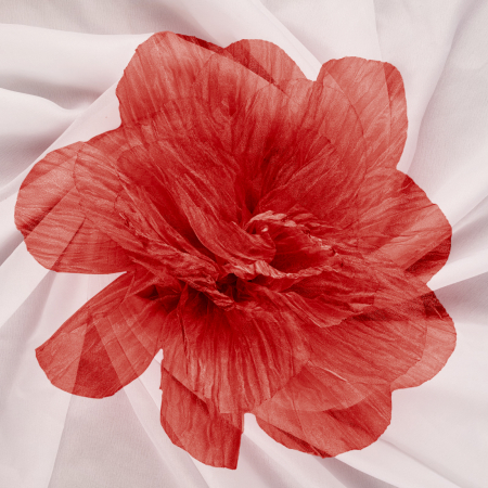 Broșe - Brosa floare din organza creponata cu diametru de 20 cm, cu clips pentru par, rosu inchis