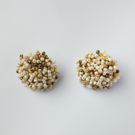 Cercei - Cercei in forma de papadie cu pietricele mici bej si aurii