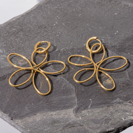 BIJUTERII - Cercei in forma de floare din otel inoxidabil auriu