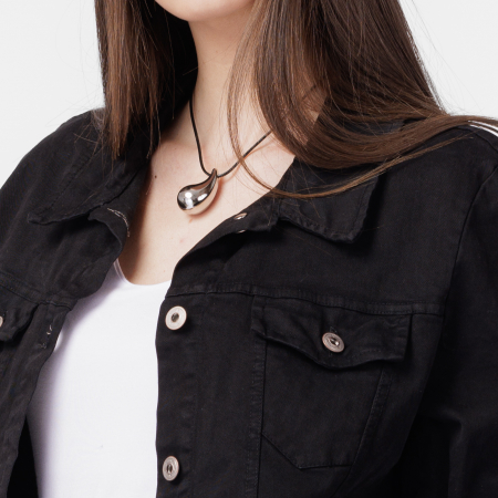 Coliere & Lanțuri - Colier reglabil in forma de picatura din otel inoxidabil argintiu, model gen botega venetta