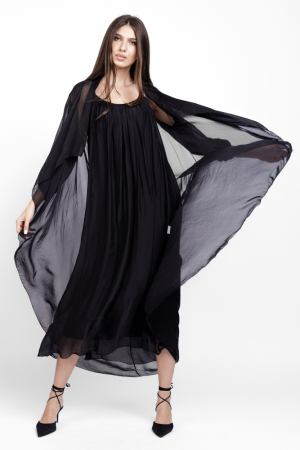 Pantaloni masuri mari - Compleu cu rochie si blazer din matase si vascoza, negru