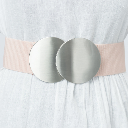 Curele & Centuri - Curea elastica roz prafuit 6 cm latime cu catarama doua cercuri argintii