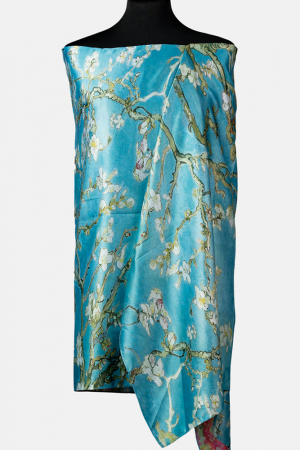 Eșarfe din Mătase - Esarfa cu doua fete, din matase, imprimata cu un pastel reproducere dupa '' Migdal Inflorind" de Van Gogh