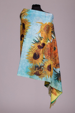 Esarfa cashmere cu doua fete imprimata cu reproducere dupa " Floarea Soarelui" de Van Gogh [0]