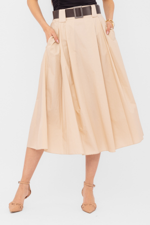 Fuste din Bumbac - Fusta din poplin satinat de bumbac cu curea inclusa, bej