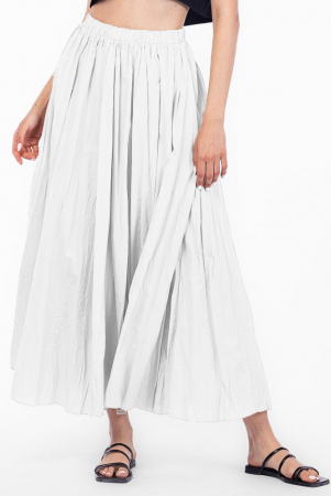 Fuste din Bumbac - Fusta lunga, ampla, clos, din bumbac creponat, alba