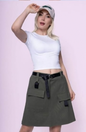 Fuste din Bumbac - Fusta scurta versatila din jerseu de bumbac, kaki