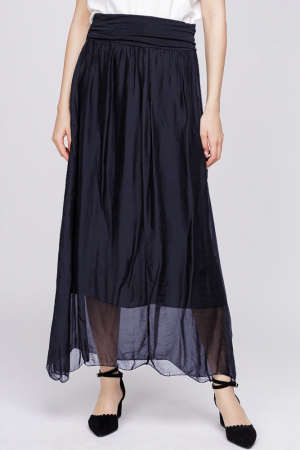 Fuste Casual - Fusta lunga din matase si vascoza, bleumarin