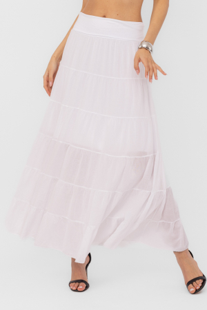 Fuste din Bumbac - Fusta maxi, ampla, cu volane, din batist de bumbac, alba