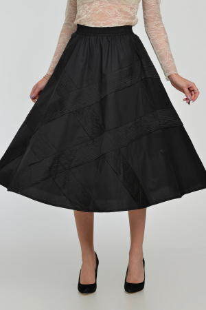 Fuste Casual - Fusta neagra clos din bumbac satinat cu aplicatii