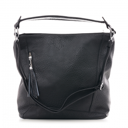 Genți din Piele Ecologică - Geanta neagra de umar cu un fermoar pe fata, din piele ecologica