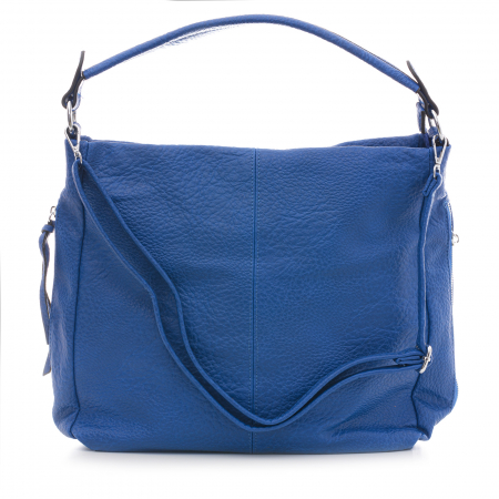 Genți din Piele Ecologică - Geanta albastra de umar cu doua fermoare laterale, din piele ecologica