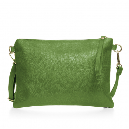 Genți din Piele Naturală - Geanta plic crossbody verde oliv, din piele naturala