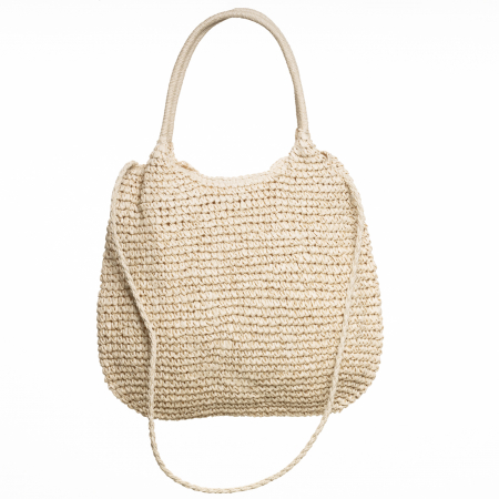 Genti Impletite - Geanta shopper impletita cu manere si bareta de umar din acelasi material, bej deschis