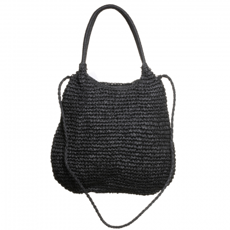 Genti Impletite - Geanta shopper impletita cu manere si bareta de umar din acelasi material, negru