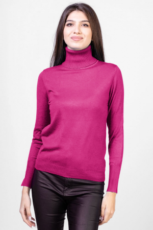 Pulovere - Helanca masura mai mare, din tricotaj cu guler inalt, fucsia