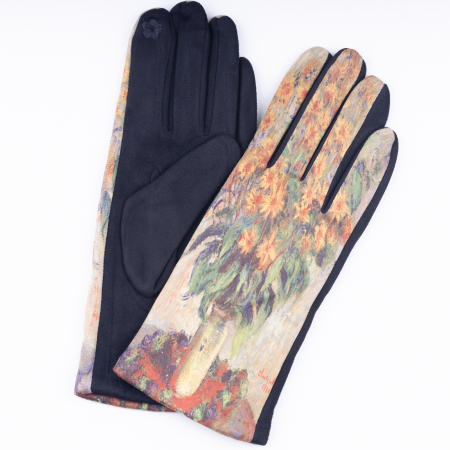 Mănuși - Manusi dama, textil cu imprimeu inspirat dintr-o pictura cu floarea soarelui