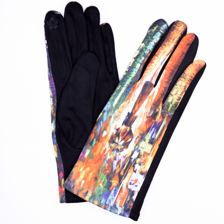 Mănuși - Manusi dama, textil imprimate cu reproducere dupa  pictura " Fata cu umbrela"