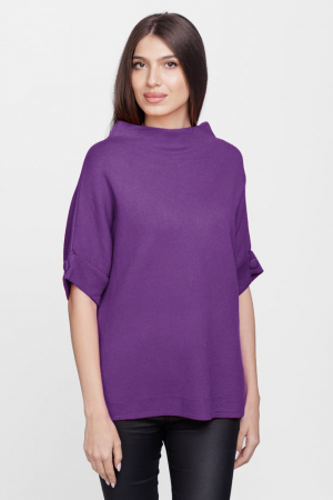 Pulovere - Pulover elegant cu maneca scurta si nasture, din vascoza, mov