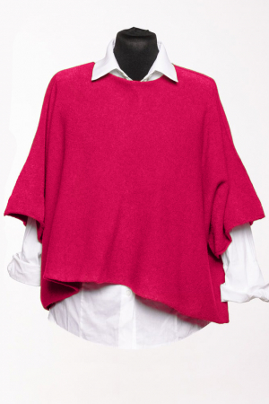 Pulovere - Pulover versatil cu maneca fluture din vascoza, fucsia