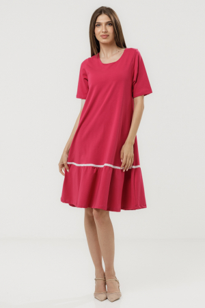 Rochii masuri mari - Rochie `A line` midi, cu volan si dantela din bumbac