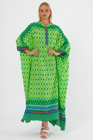 Rochii masuri mari - Rochie verde oversize, cu imprimeu geometric, cu romburi