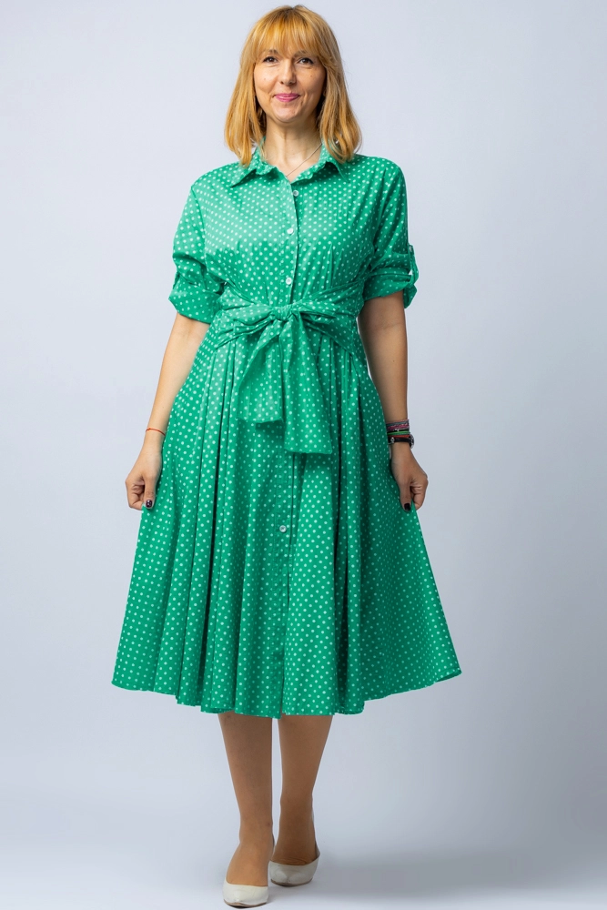 Rochie camasa verde cu bulinute, din tesatura fina de bumbac [1]