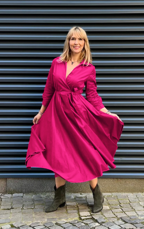 Rochii din Bumbac - Rochie clos, petrecuta, din poplin de bumbac, fucsia