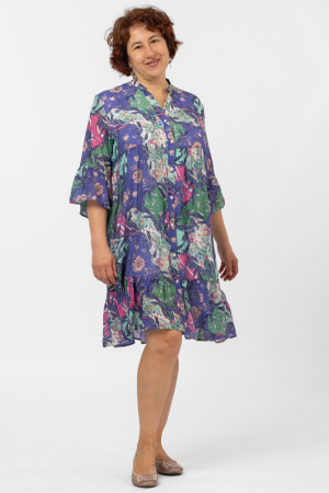 Rochii de Vară - Rochie de vara midi cu imprimeu floral pe fond lavanda