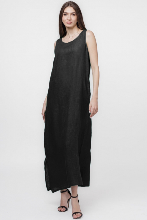 Rochii din In - Rochie lunga A-line din in, fara maneci, neagra