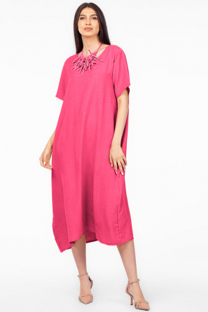 Rochii masuri mari - Rochie lunga fucsia din in mercerizat, marime oversize