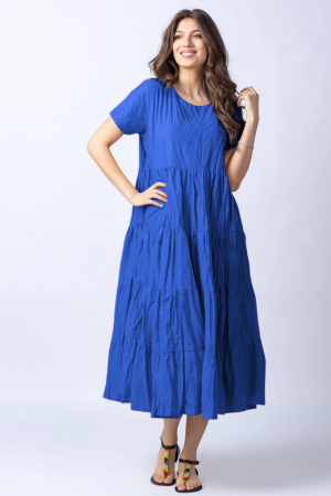 Rochii masuri mari - Rochie lunga cu patru volane, albastru electric