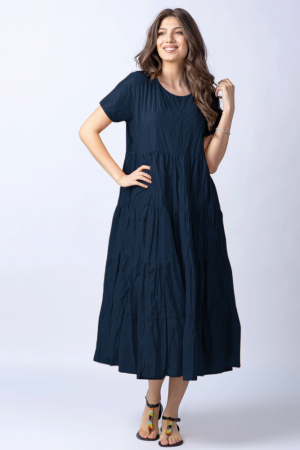 Rochii masuri mari - Rochie lunga cu patru volane, bleumarin