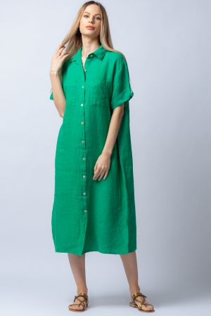 Rochie midi verde, tip camasa, cu buzunare aplicate, din in [0]