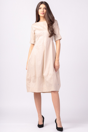 Rochii Casual - Rochie bej, lalea, cambrata, cu fermoar, din poplin de bumbac
