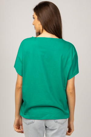 Tricou verde din bumbac, oversize, cu imprimeu margarete [2]