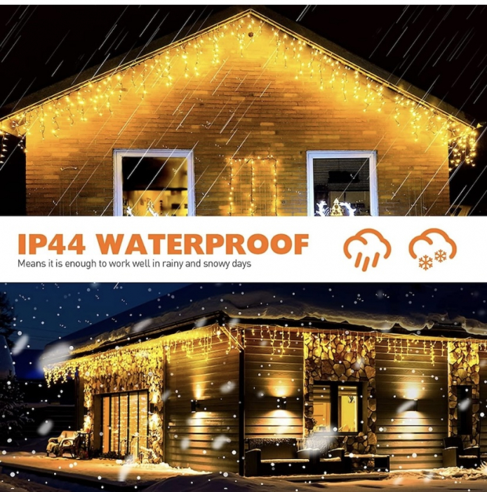 Instalatie Craciun Turturi cu Flash 40m, 960 Led-uri, Rezistent Apa, Perdea, Franjuri, Exterior/Interior, Interconectabila, Fir Alb gros, Alb/Cald [3]