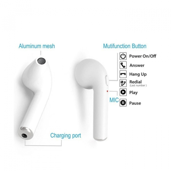 Casti Wireless Mini, Bluetooth 5.0 High Definition Music, cu Microfon, Apeluri Telefon, Incarcator si Stand Wireless de incarcare , i7 Mini ,Alb [2]