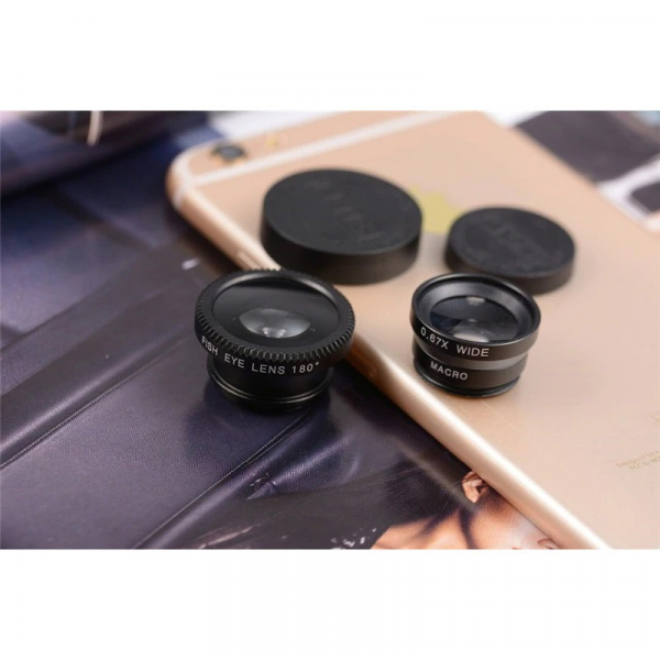 Set Kit 3in1 Lentile Profesionale pentru Telefon sau Tableta - Fish Eye Macro Wide Angle - GRI [5]