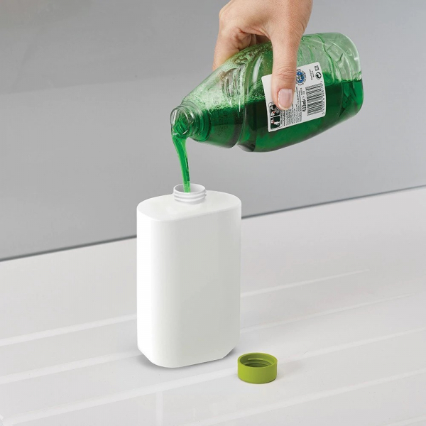 Set organizator de chiuveta 3 in 1, Dispenser Detergent de Vase, Sapun Lichid si Suport pentru Burete de Bucatarie, alb/verde [3]