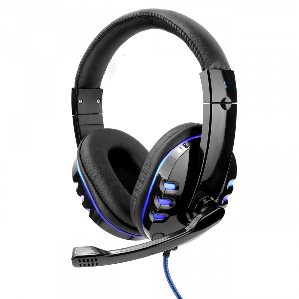 Casti gaming cu microfon,LED albastru, Negru, Microfon cu functie de reducere a zgomotului, Pernute din piele [3]