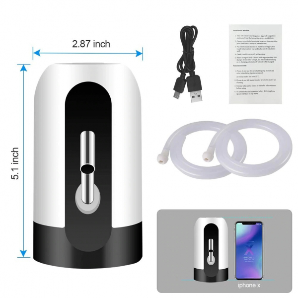 Pompa electrica pentru bidon de apa, Incarcare prin USB, indicator LED pt baterie, sticle pana la 20 de litri, Alb [8]