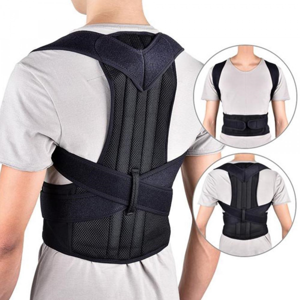 Suport corector pentru spate cu bretele ajustabile, unisex, negru [2]