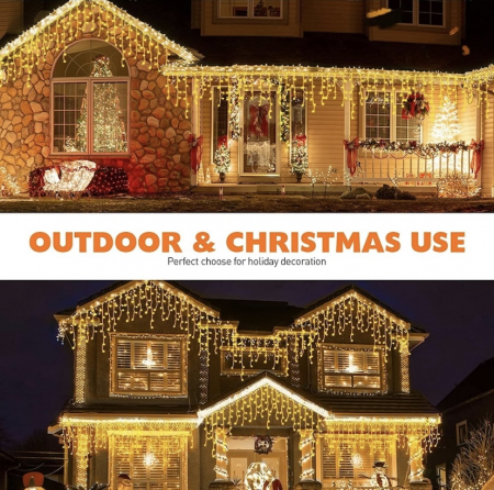 Instalatie Craciun Turturi cu Flash 20m, 480 Led-uri, Rezistent Apa, Perdea, Franjuri, Exterior/Interior, Interconectabila, Fir Alb gros, Alb/Cald - Copie [3]