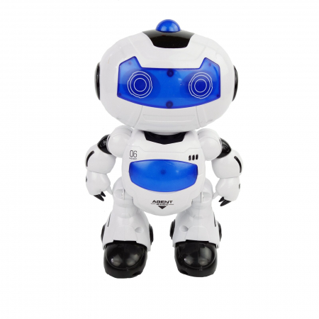Robot inteligent, cu miscare, muzica, sunete, dans, 22 cm, alb/albastru