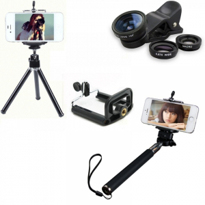Accesorii Telefoane - Set 5 in 1 lentile profesionale (wide) + selfie stick + mini trepied + suport smarthphone universal